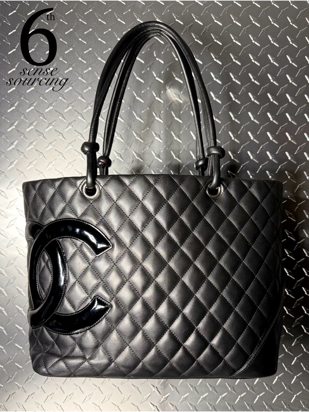 Chanel Vintage Cambon Ligne Medium Logo Tote in Black